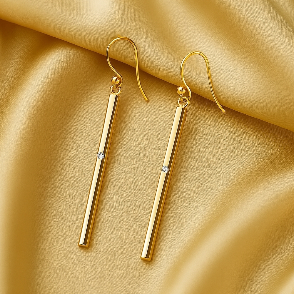 Gold Bar Crystal Drop Earrings – Sleek Vertical Dangles - Women Fashion Jewelry